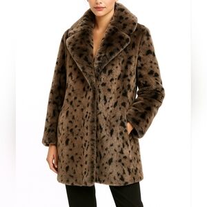 Talk Of The Walk Coat Black Gray Animal Print Faux Fur Warm Scandi Girl Size L